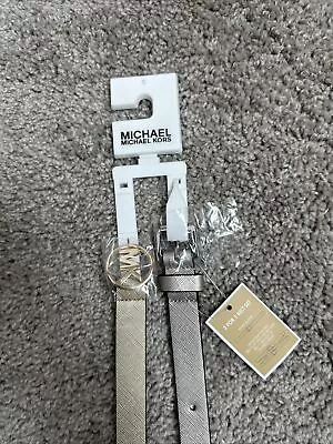 MICHAEL KORS 2 For 1 BELT SET METALLIC SILVER / GOLD MK LOGO Size Small New • $40