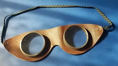 Vintage Steampunk Auto Glasses Goggles - Motorcycle  Auto  Aviator Leather Round • $34.95