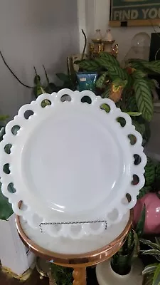 White Milk Glass Lace Edge 3 Section Serving Plate 13   • $25.99