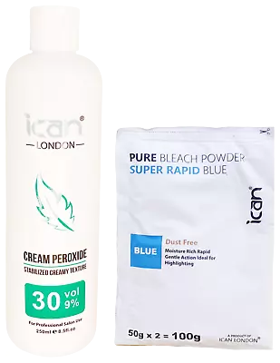 ICAN Cream Peroxide 250ml 9% VOL 30 + Rapid Blue Powder Bleach 100g • £7.99