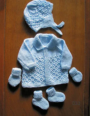 £14.99 • Buy  Baby Blue Matinee Set New 0 To 3 Months Hand Knitted Coat Hat Booties Mitts
