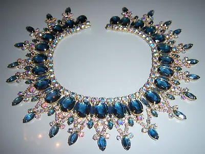 Vtg Juliana D&e Blue Aurora Borealis Rhinestone Cleopatra Collar Necklace  ~book • $499.99