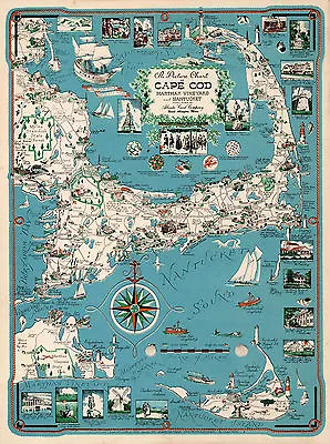 Cape Cod Chart Martha's Vineyard And Nantucket Vintage History Poster Wall Map • $13.95