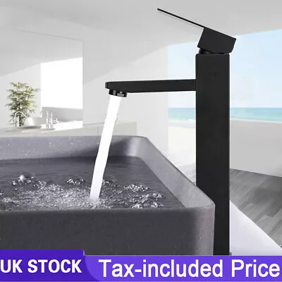 Modern Bathroom Tall Taps Faucet High Rise Countertop Basin Sink Mixer Tap Black • £14.99