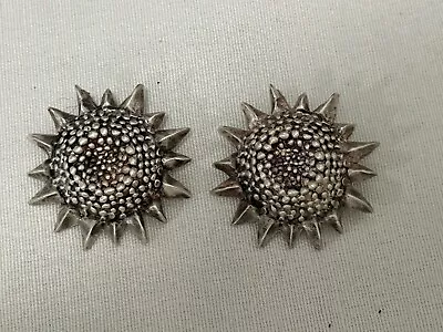 Vintage Kate Hines Silver Sunflower Burst 1 1/4 Inch Clip Earrings  • $32.95