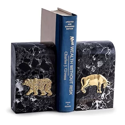 Wall Street Bull And Bear Marble Bookends • $89.95