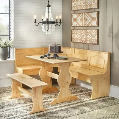 Pine Corner Set Nook Dining Breakfast Bench Table Kitchen Wood Booth Farmhouse • $444.81