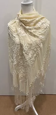 LG Piano Shawl Antique 1920s 1930s Flapper Canton Cream Silk Embroidered Wedding • $125