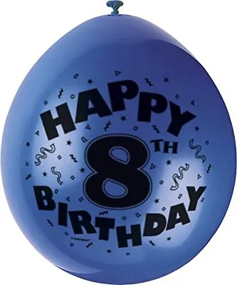 8th HAPPY BIRTHDAY BALLOONS Pack Of 10 - AGE 8 CHILDREN'S PARTY - BOY Or GIRL • £3.49