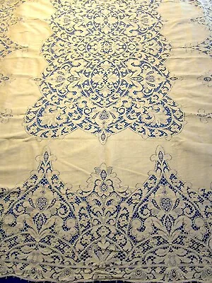 Vtg Tablecloth Quaker Lace Beige Loops Floral 66x80 Banquet Art Nouveau Design • $19