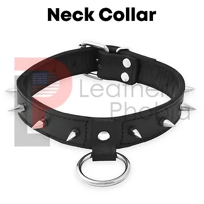 Real Cow Leather Cuffs BDSM Restraints Choker With Metal Spikes  O Ring Collar • $17.24