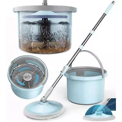 360° Spinning Floor Mop And Bucket Set With Dirt Separation Spin Clean Quickly • £18.99