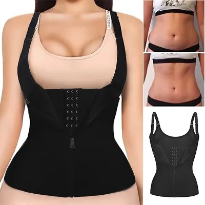 Women Waist Trainer Cincher Zip Vest Body Shaper Slimming Belt Girdle Tank Top • £7.79