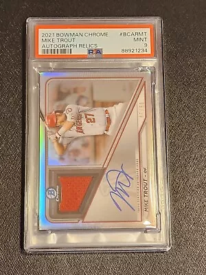 2021 Bowman Chrome Baseball Mike Trout AUTO PATCH /50 PSA 9 HIGHEST GRADED POP 1 • $1000