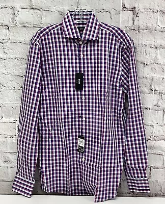 NEW WITH TAGS Hugo Boss Men's Purple Plaid Dress Shirt SHARP FIT 15.5 34/35 $195 • $89.95