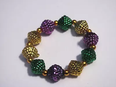 Plastic Purple Green And Gold Stretch Mardi Gras Bracelet • $3.99