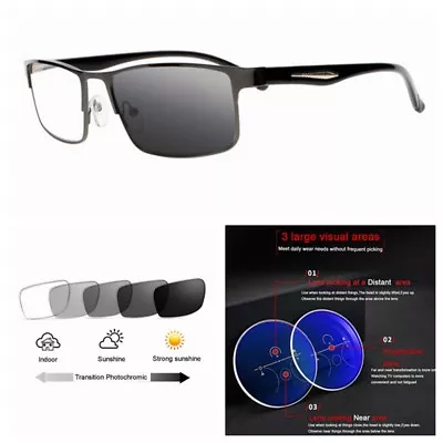 Multifocal Progressive Photochromic Men's Reading Glass UV400 +1.0 1.5 2.0 +3.0 • $26.99