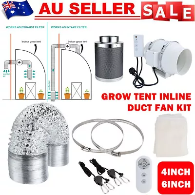 4  6  Grow Tent Inline Duct Fan Carbon Filter Ventilation Kit & Remote Control • $132.95