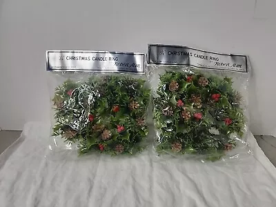 Lot Of 2 NEW  Vintage Christmas 3.25  Candle Rings Plastic Acorn Holly Flowers • $17.99