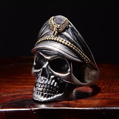 Mens Skull Gold/Silver Two Tone Stainless Steel PIRATE Unisex Ring ADJUSTABLE • £5.99