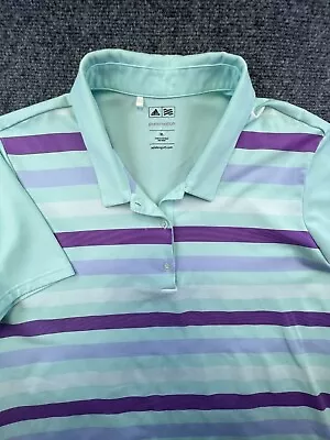 Adidas Golf Polo Pure Motion Stretch Short Sleeve Blue Purple Striped XL Women • $20.65