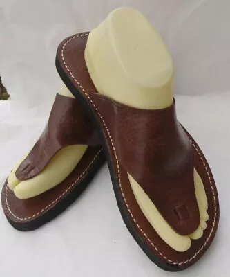 Mens 100% Moroccan Leather  Toe Post Flip Flops  * Sandals * Brown  * • £19.99