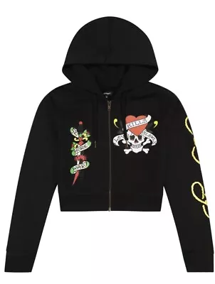 Ed Hardy Cropped Full Zip Hoodie Jacket Love Kills Slowly Womens Small NWT Skull • $79.99