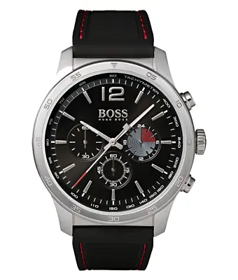 New HUGO BOSS Men's Professional Black Dial Rubber Strap Sport Chronograph Watch • $64.95