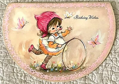 Unused Birthday Girl Butterfly Net Vtg Half Circle Greeting Card 1960s 1970s • $4.48