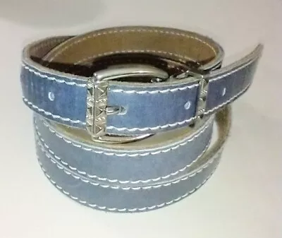 Men's Blue Skinny Belt With White Stitching Size 38 Italy Mod. Dep. • $17.99