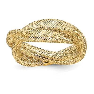 Real 14kt Yellow Gold Gold Twisted Woven Mesh Stretch Ring Size:7 • $114.49