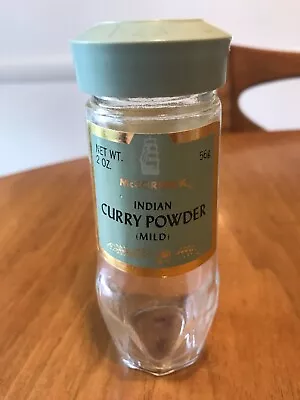 Vintage McCormick Indian Curry Powder Mild Empty Glass Spice Jar With Green Lid • $8.99