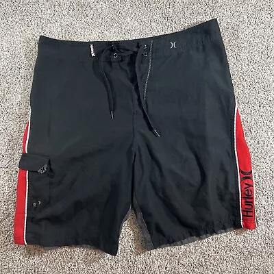 Hurley Board Shorts Mens 34 Black Red Gray Swim Trunks Surf Casual Outdoor Adult • $14.62