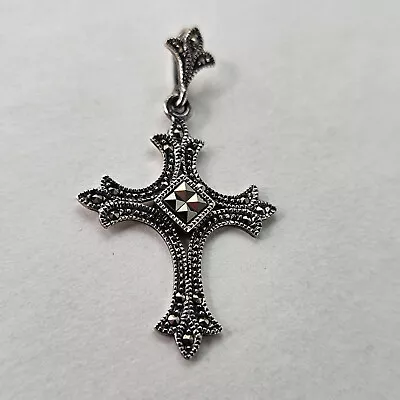 Sterling Silver Cross Pendant With Marcasite 2.7g [8033] • $64.95