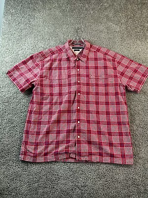 VINTAGE 90s Tommy Hilfiger Shirt Mens XXl 2XL Red Plaid Flag Logo Button Up • $12.59