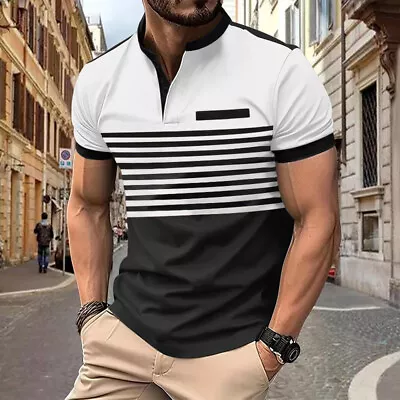 Men Tees Tunic T-Shirt Pullover Tops Blouse Casual Short Sleeve Colorblock D • £17.34