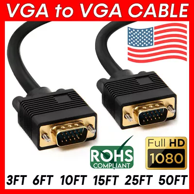 VGA Cord Full HD 1080p SVGA Male VGA To VGA Cable PC Laptop HDTV Monitor Cable • $21.99