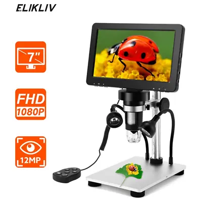 Elikliv Digital Microscope 7'' Screen 1200X Coin Insect Stamp Magnifier Camera  • $80