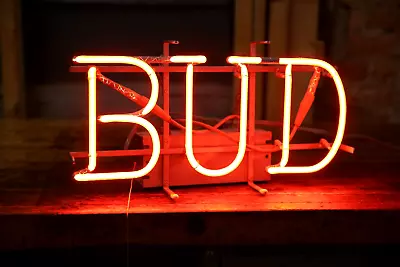 Vintage Neon Sign BUD Budweiser Everbrite Electric Transformer Beer Bar Sign 50s • $450