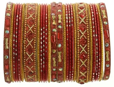 Indian Bangles Set Of 26 Ethnic Bracelets Traditional Churi Kangan Red 2-8 • $13.99