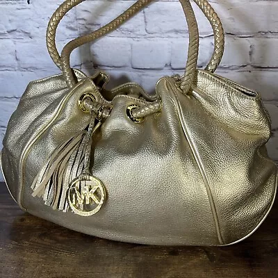 Michael Kors Camden Gold Leather LG Drawstring Tote Shoulder With Tassel • $35