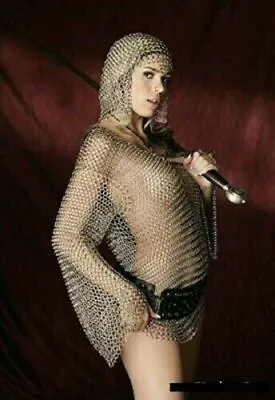Aluminium Butted Medieval Chain Mail Bra Top And Coif Viking For Women | 38 - 40 • $175.03