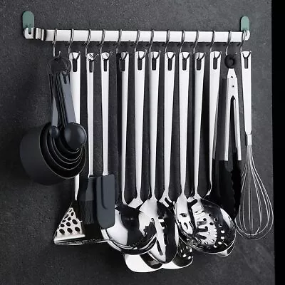 Pot Pan Rail Rack Hooks Holder Hanging Kitchen Organizer Wall Mount Home14 Hooks • $13.99