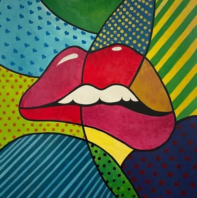 26x26  Abstract Colorful Lips Painting On Canvas Original Art | SEDUCTIVE LIPS • $538.31