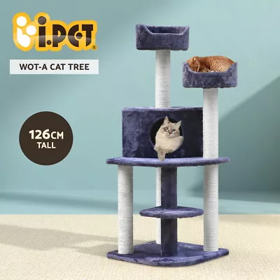 I.Pet Cat Tree Tower Scratching Post Scratcher 126cm Condo Trees House Grey • $72.95