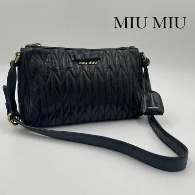 Miumiu Shoulder Bag Matelasse Quilted Leather Black H17 X W26 X D7 Cm • $318.88