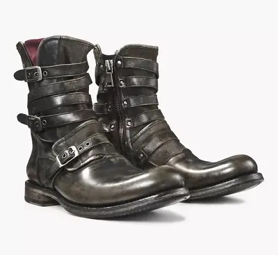 GRAIL John Varvatos Collection Triple-Buckle Engineer Leather & Suede Boots • $1199.99