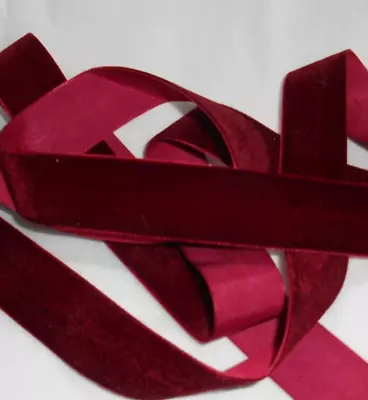 VELVET Ribbon 1  Wide Vintage Look 3 YARD LOT! Claret RED • $4.99