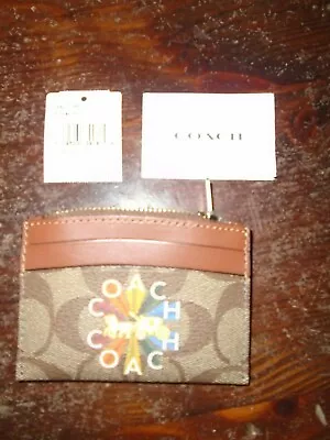 2021 COACH RAINBOW Leather Canvas Card Case Wallet Purse Accessory Coin Case • $68.50