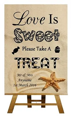 £7.95 • Buy Beach Sand Love Is Sweet Candy Bar Cart Buffet Personalised Wedding Sign